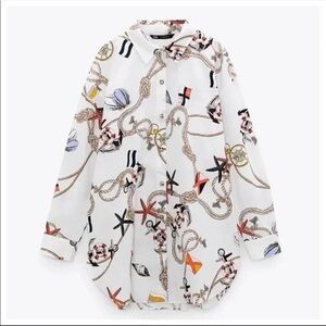 ZARA Oversized Nautical Printed Button Down Shirt